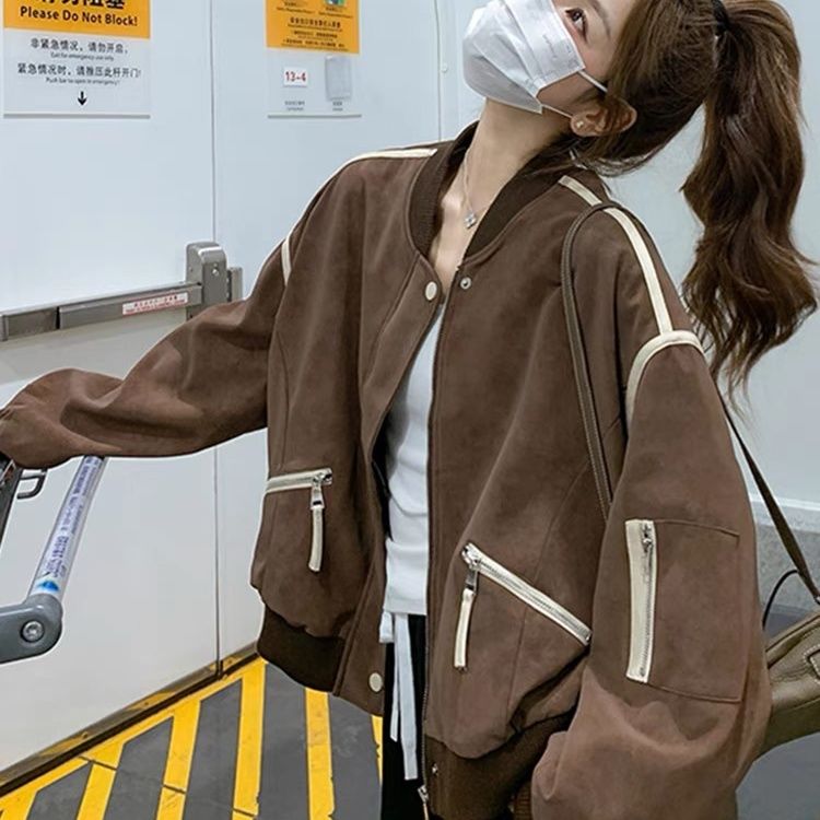 设计感小众高级感小个子咖色棒球服女2025春爆款超好看夹克外套