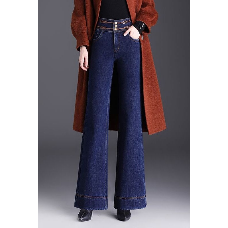 阔腿牛仔裤女2025秋季新款春秋高腰中年女裤宽松妈妈大脚直筒裤子