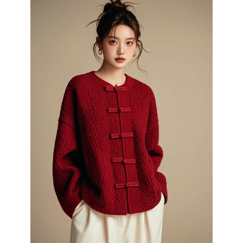 新中式女装国风针织开衫毛衣外套盘扣唐装上衣女春秋2025新款