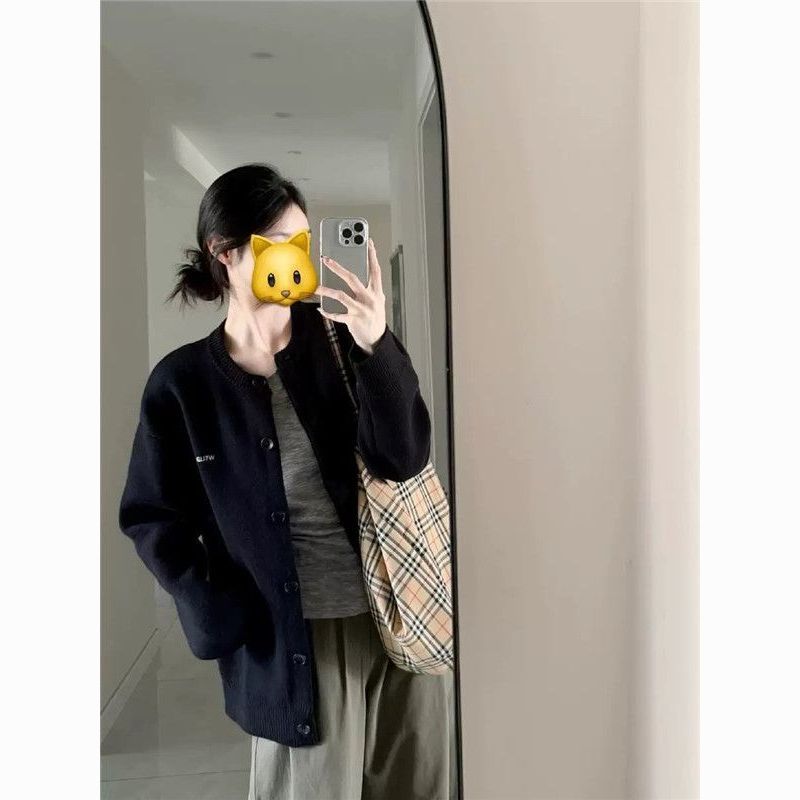 黑色针织开衫女秋季宽松慵懒风休闲百搭高级感外穿毛衣外套上衣冬