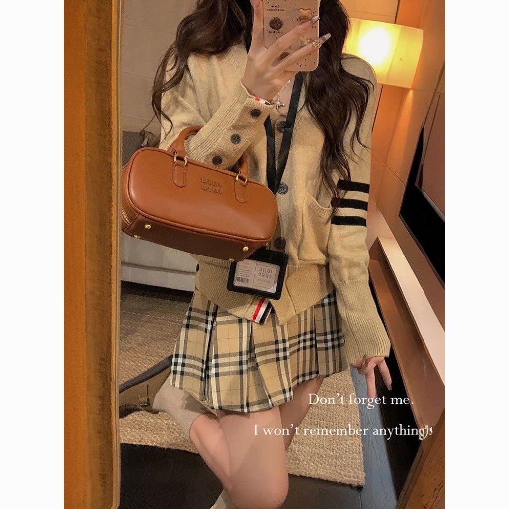 复古针织衫女上衣休闲百搭毛衣开衫外套秋冬休闲半身裙两件套装