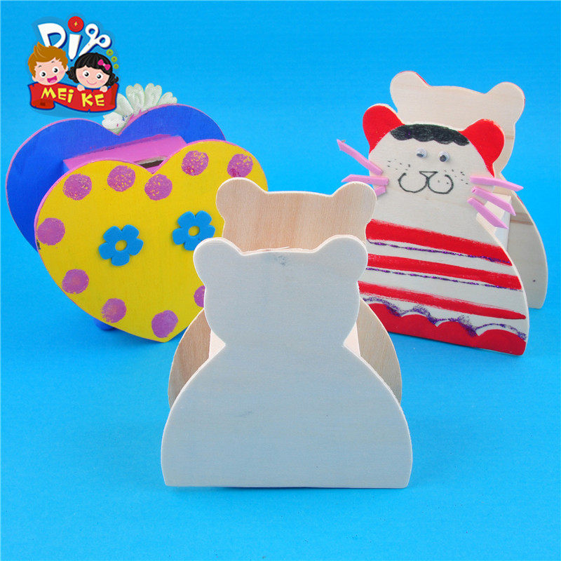 三八38妇女节手工diy自制白坯木质爱心存钱罐儿童彩绘涂色材料包