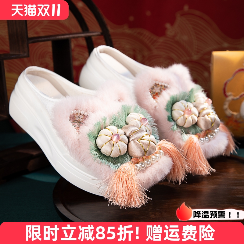 老北京布鞋女新款厚底增高软底拖鞋纯手工虎头包头拖民族风绣花鞋