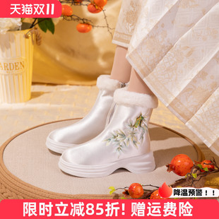 棉靴配马面古装 加绒中筒靴增高时装 靴子 2025新款 古风雪地靴女冬季