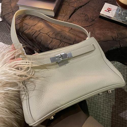 韩国直送高级感vintage软牛皮单肩斜挎铂金凯莉包中古腋下托特包