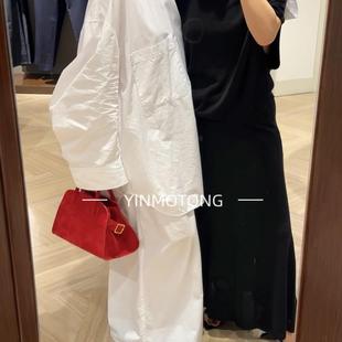 韩国订单复古法式 极简风真皮高级感中古vintage手提保龄球托特包