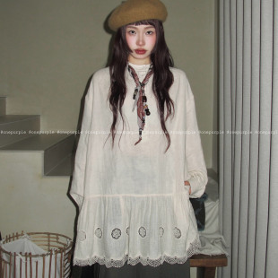 purple 宽松小众娃娃衫 10.1 韩版 设计感花边圆领百搭叠穿衬衫 One