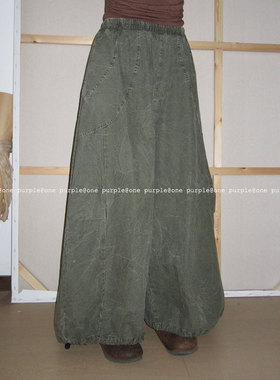 one purple| 小众设计感植物染休闲阔腿裤韩版宽松百搭束脚牛仔裤