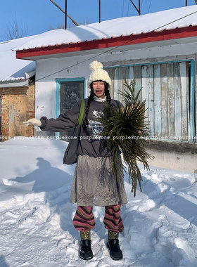 One purple|12.9 小众假两件卫衣裙韩版字母印花套头叠穿连衣裙