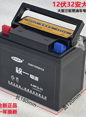 德国进口三轮摩托车电池12V32A免维护电瓶宗申福田隆鑫燃油三轮通