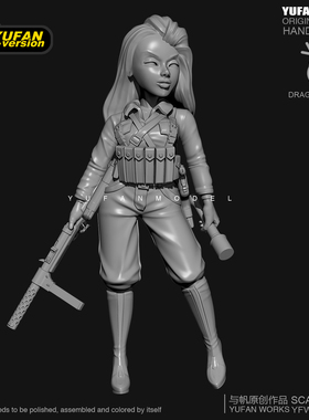 H55mm YUFAN原创Q中国女队长 树脂兵人白模YFWW35-2054