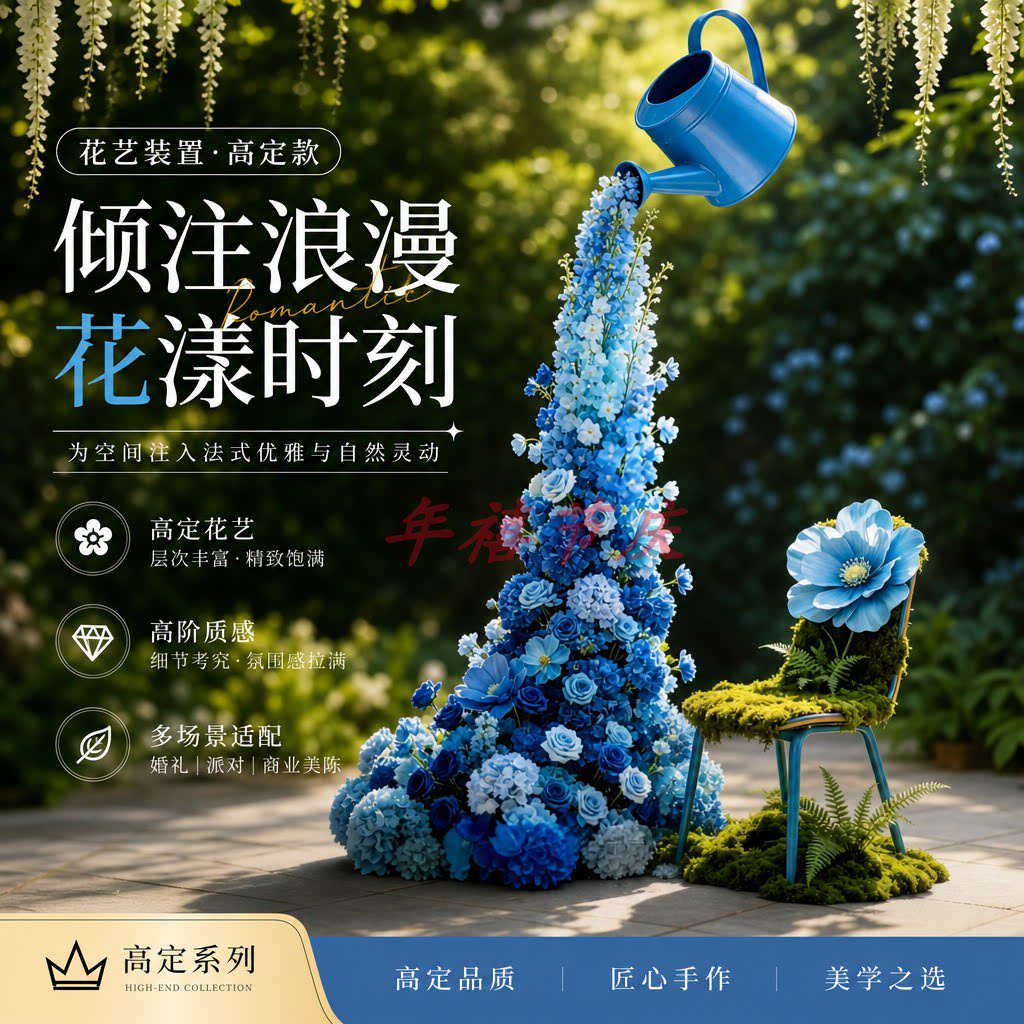 网红水壶瀑布仿真花美陈打卡装饰图片