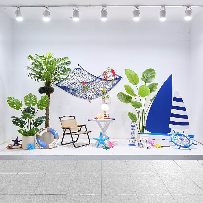 夏季网红橱窗装饰场景布置童装女服装店绿植造景商场海洋主题美陈