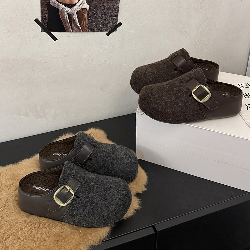 厚底灰色勃肯鞋加绒包头半拖鞋女外穿2026春秋季新款增高毛0125w,女鞋,时尚休闲鞋,淘宝优惠券,粉丝福利购,淘宝优惠卷