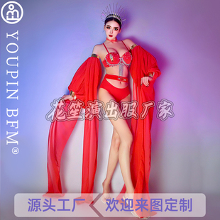 酒吧gogo演出服性感西域舞姬艳后红色国风舞蹈服希腊女神异域风情