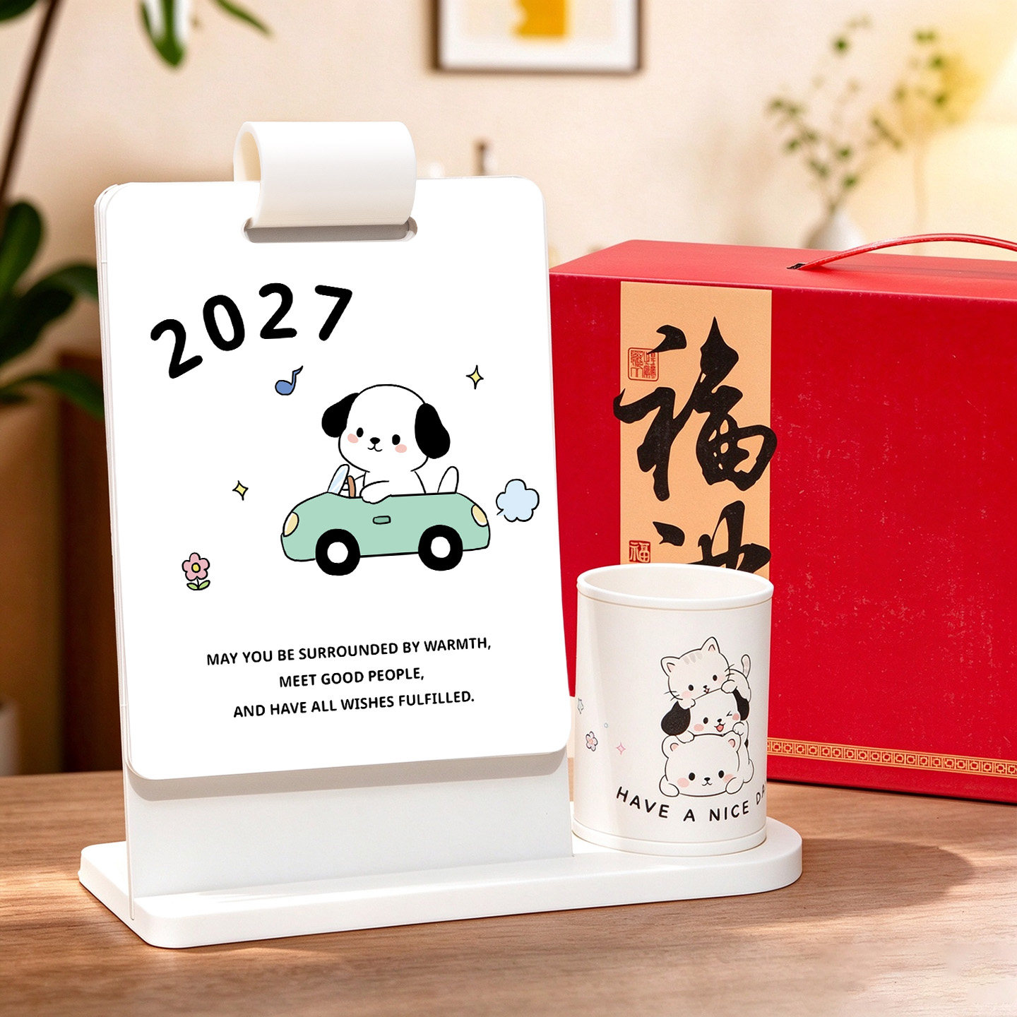 台历笔筒可爱小动物2027年新款日历高颜值办公室桌面多功能月历打卡高颜值解压日程计划表朋友情侣生日伴手礼
