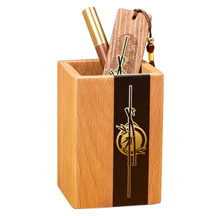 实木笔筒礼盒轻奢高级胡桃木高档办公桌面收纳复古中国风创意木质摆件毕业季学生高考送老师礼物定制免费刻字