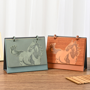 2026年台历高档皮质双环拼接台历简约风商务办公桌面摆件日历工作记录日程安排企业公司品牌LOGO定制月历