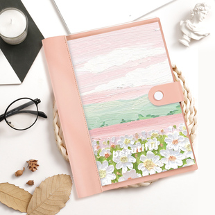 活页本透明软壳可拆卸高颜值笔记本子b5日记本大学生考研学习记录本加厚线圈本旅行盖章本复古油画简约手账本