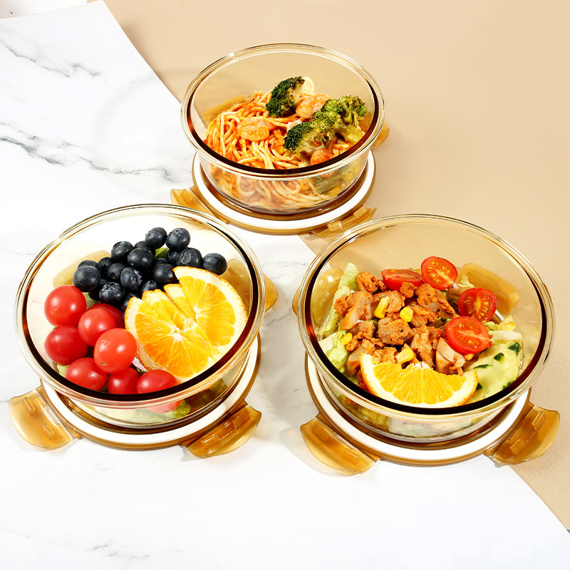 圆形饭盒耐热玻璃可微波炉加热