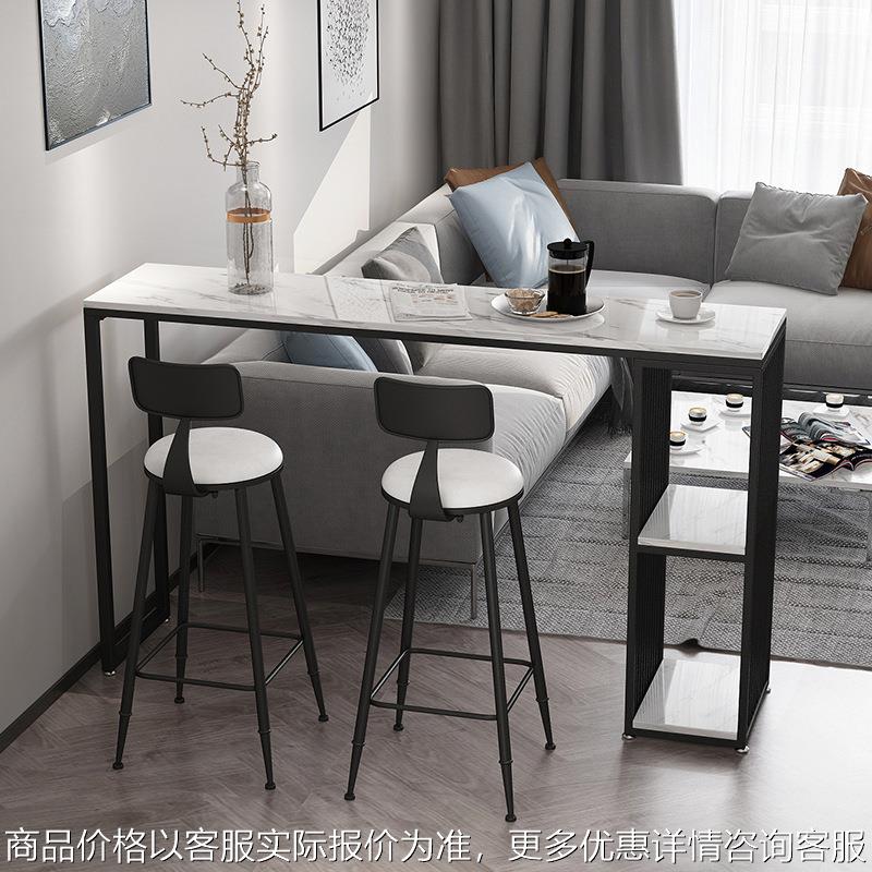 简约家用客厅黑白吧台桌椅北欧大理石用餐高脚桌带收纳柜长条桌子