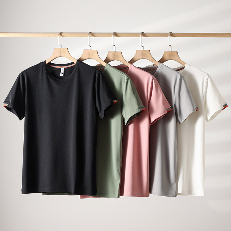 清凉一夏 2025新款男士休闲纯色百搭舒适透气冰丝速干短袖T恤