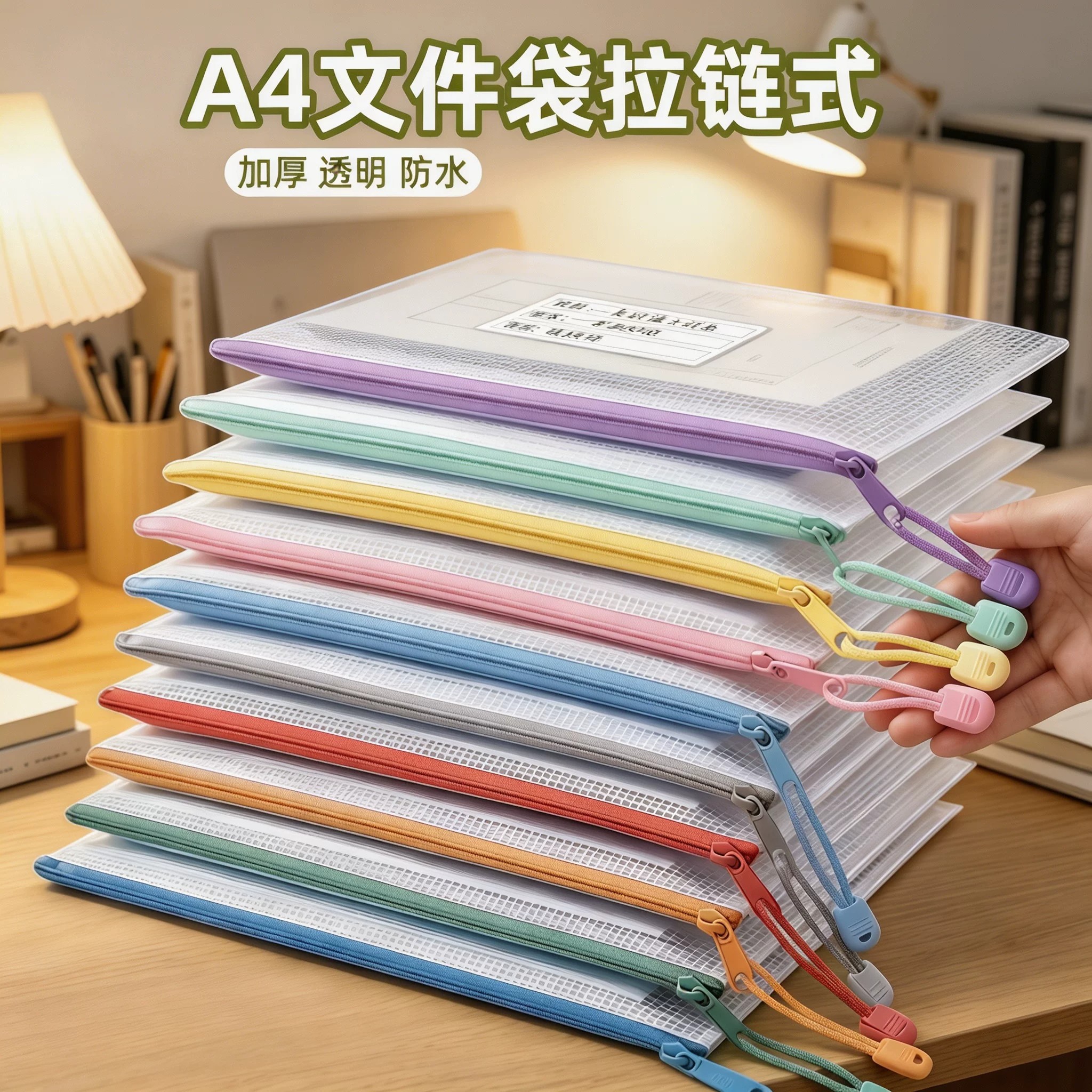加厚A4网格拉链袋透明文件袋学生试卷收纳袋防水档案袋办公资料袋