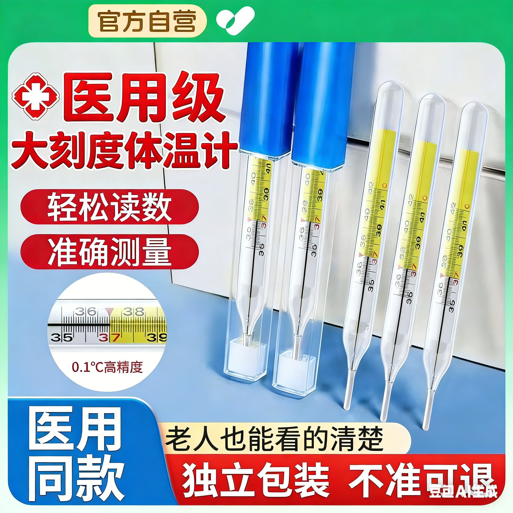 医用水银体温计高精度家用标准玻璃温度计腋下式口腔专用
