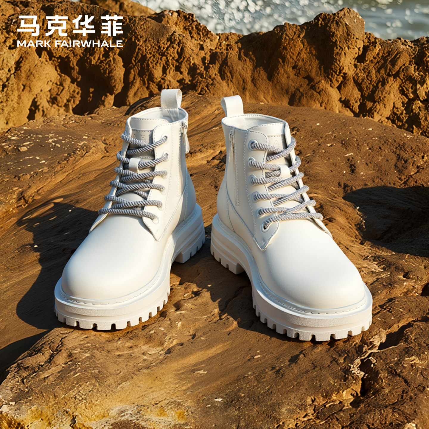 马克华菲马丁靴2025新款秋季户外工装靴子防滑耐磨厚底增高帮男鞋