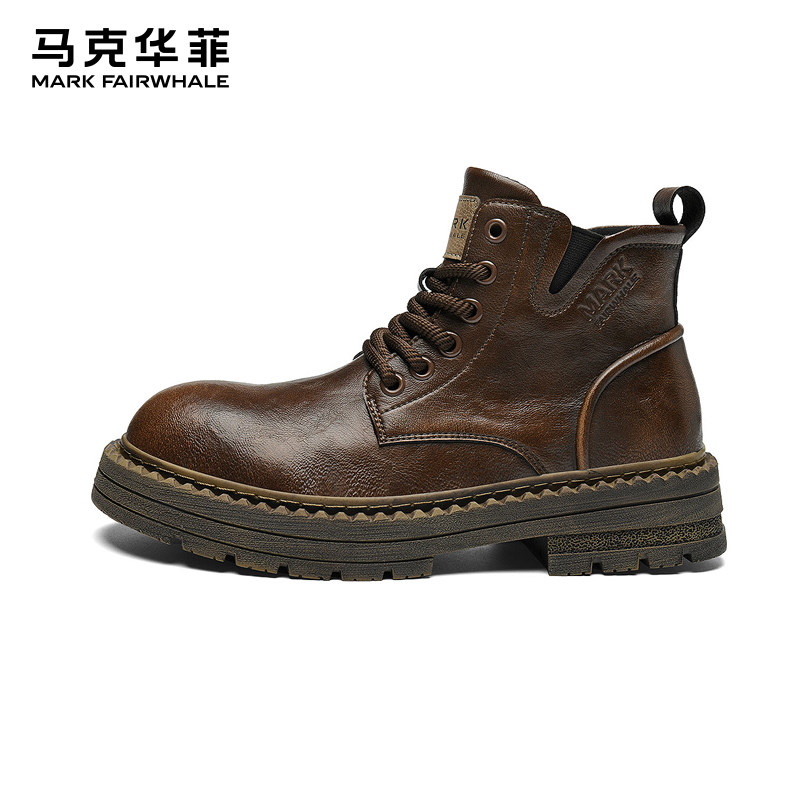 马克华菲马丁靴男款夏季男鞋高帮工装靴复古皮靴切尔西靴男士靴子