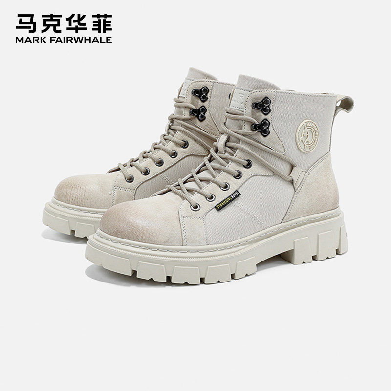马克华菲男鞋秋季新款增高皮鞋休闲复古工装鞋子英伦风马丁靴男款
