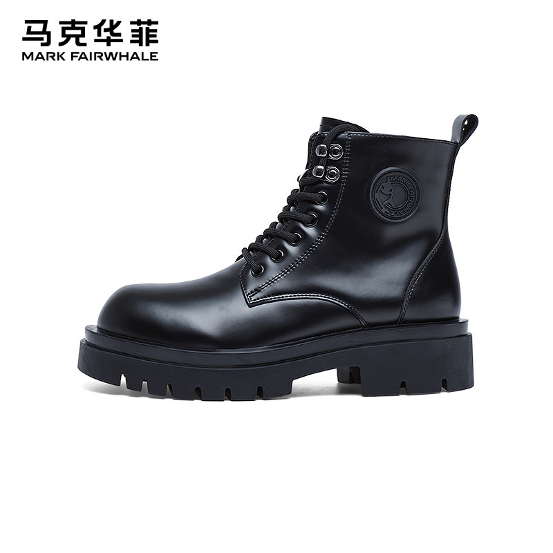 马克华菲马丁靴男款高帮英伦风真皮黑色工装机车靴秋季增高短靴子