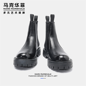 马克华菲切尔西靴男英伦风真皮马丁靴休闲潮流靴子皮靴增高帮男鞋