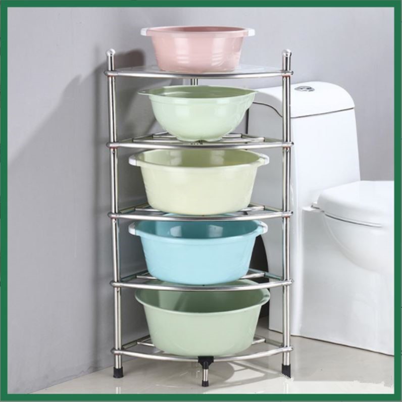 304不锈钢卫生间置物架宿舍落地脸盆架浴室三角架转角洗脸盆收纳