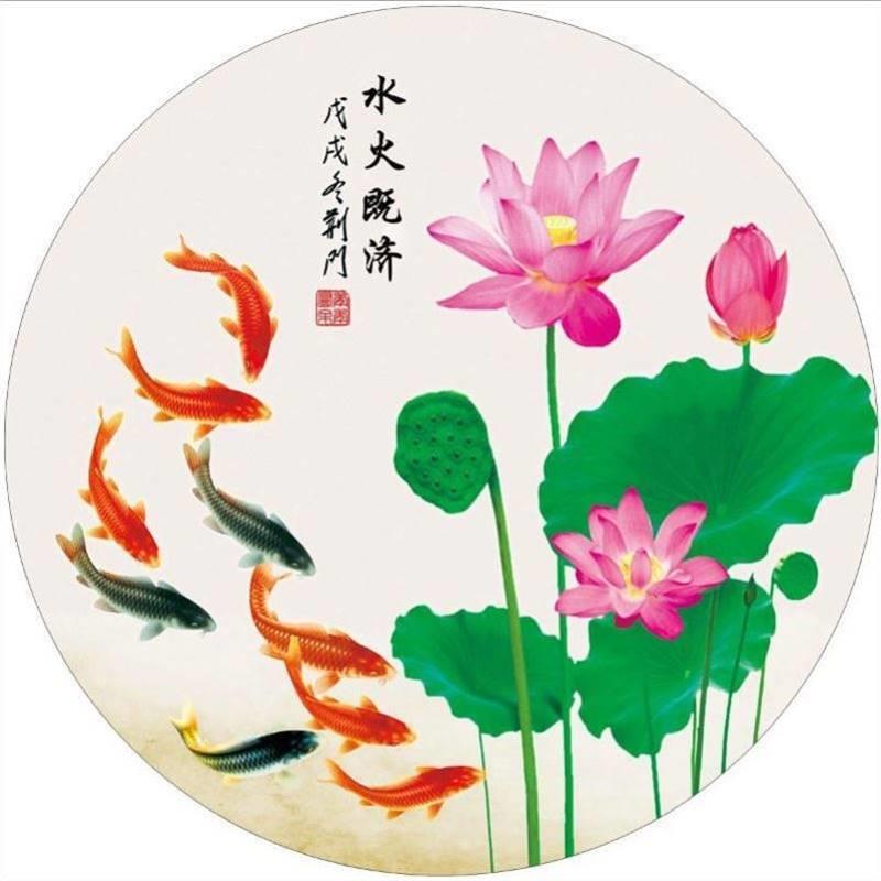 荷花鲤鱼图卫生间厨房挂画鱼图玄关贴纸新中式墙贴招财风水装饰图片