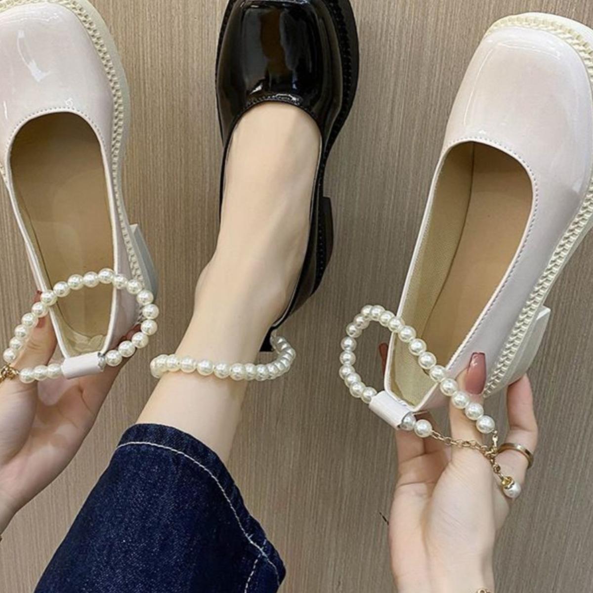 珍珠脚链女士2024新款潮高跟鞋束鞋带防掉跟法式一字扣鞋链不跟脚