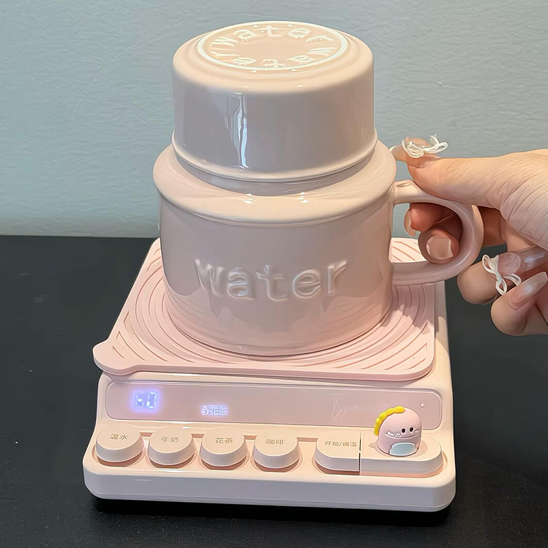 马克杯带盖高级感轻奢大容量高颜值家用喝水恒温加热杯垫陶瓷水杯