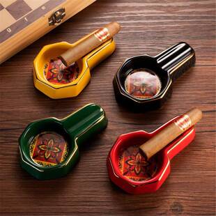 雪茄盘烟灰缸陶瓷雪茄单烟槽便携雪茄缸创意家用多色雪茄烟缸