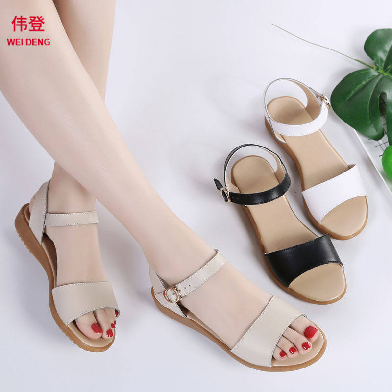 [genuine leather Sandals Dichotomanthes soft sole Teng Wei Flat bottom slipper Fashion mom With slope pregnant woman Sandalsin the Women's Shoes, Sandals  category - from Buy2taobao.com to provide professional Taobao agent buy service