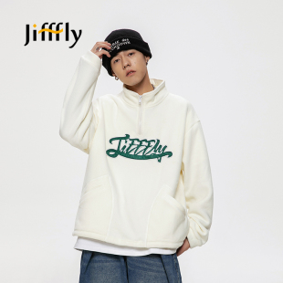 Jifffly卫衣男2025秋冬新款 百搭字母半拉链休闲情侣上衣 复古美式