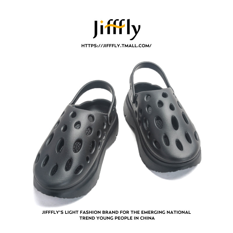 Jifffly黑色洞洞鞋防滑防臭男士夏季凉鞋踩屎感包头半拖鞋情侣