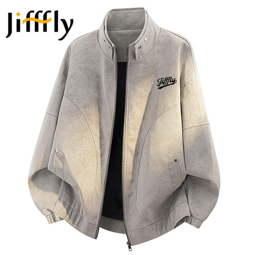 Jifffly美式复古皮衣外套男士春秋新款休闲立领潮流痞帅百搭夹克