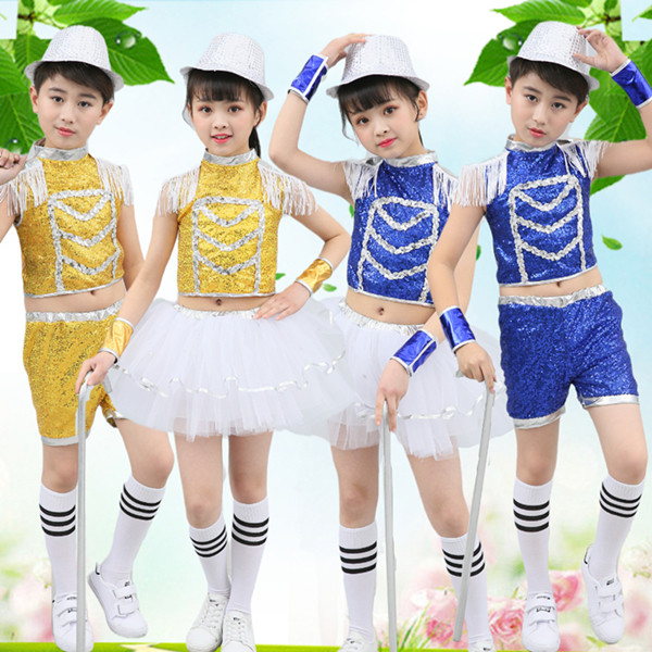 六一儿童演出服幼儿园爵士表演服男女童啦啦操亮片蓬蓬纱裙舞蹈服