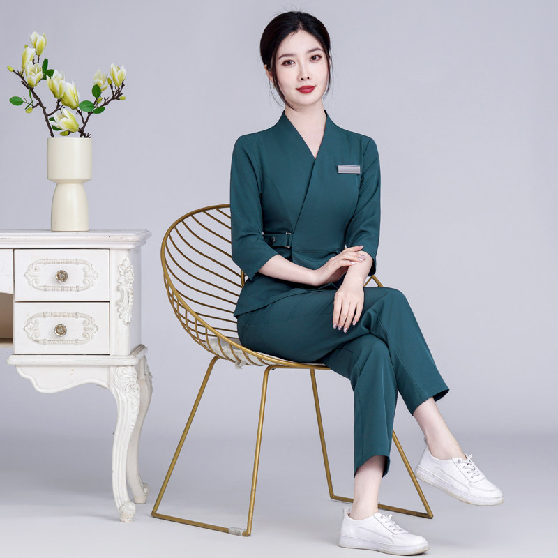 韩式美容师工作服女高端足疗养生馆spa美容院技师服透气弹力套装