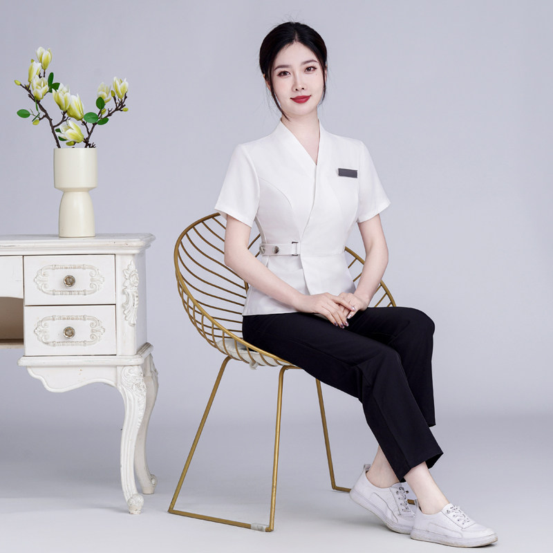 高端美容院spa养生馆美容师足疗技师服务员工作服女短袖薄款套装