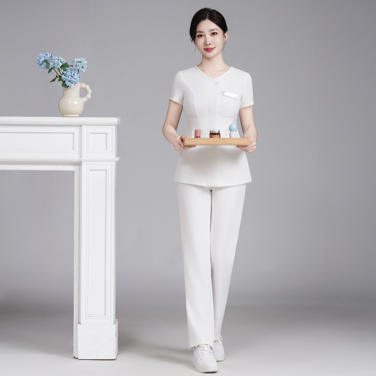 短袖美容院工作服女纹绣美甲医美整形医院SPA美容师职业工服套装