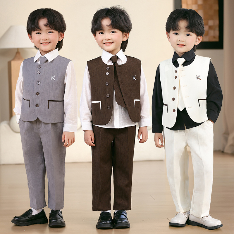 儿童马甲套装春夏新款宝宝周岁生日花童婚礼服男童钢琴演出小西服