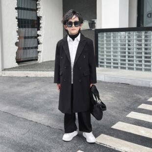 男童西装大衣秋冬2025新款中大童洋气过膝风衣儿童长款英伦风外套