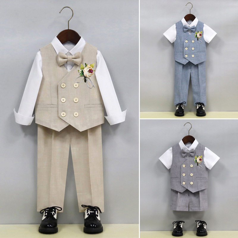 儿童西装套装男童夏季短袖小西服花童婚礼服帅气男孩走秀演出服装