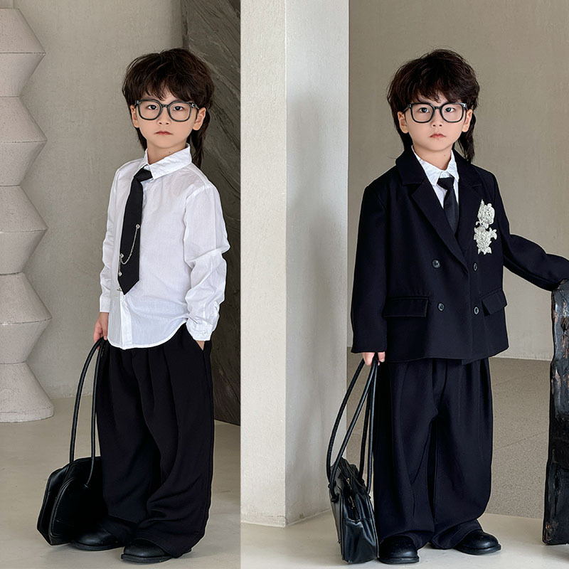 新中式男童西装套装2025春秋新款儿童休闲西服男孩模特走秀演出服